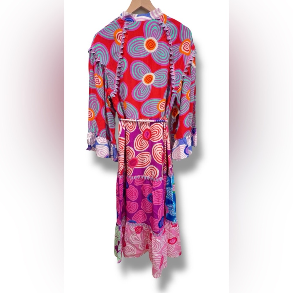 Celia B Maryann V-Neck Mixed Print Midi Dress Button Bright Whimsy Size L - Picture 11 of 16